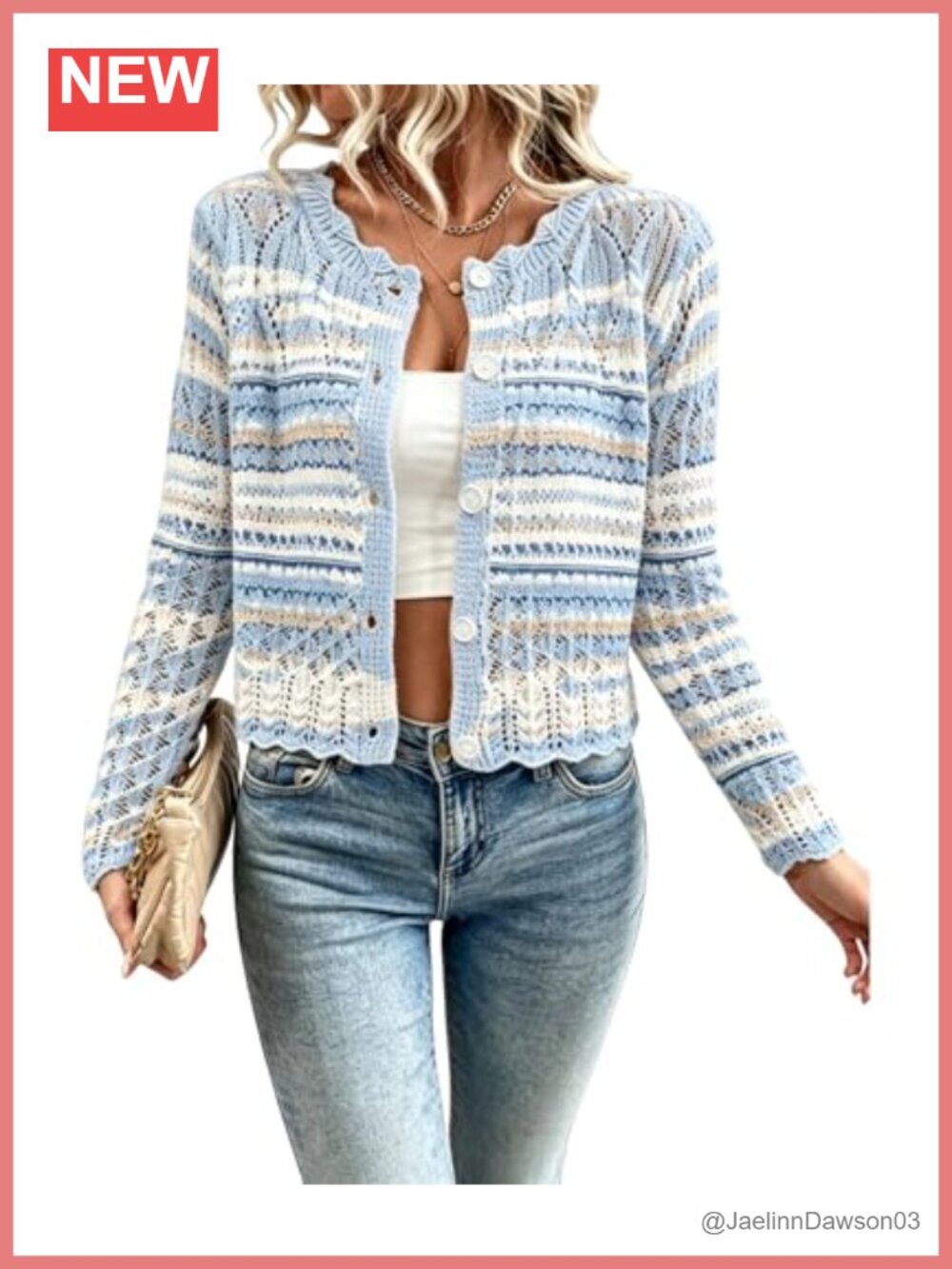 Women's Hollow Out Knit Cardigan Sweater Cropped Button Down